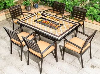 Dining table outdoor patio set BBQ grill with six heavy duty chairs carved tile top for Sale in Rancho Cucamonga CA OfferUp