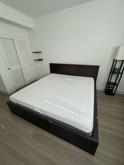 IKEA Malm Dark Brown King Bed and Novilla King Size Mattress 12 Inch Gel Memory Foam