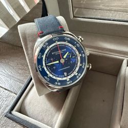 Stuhrling Original Chronograph Watch – Blue Dial & Leather Strap – Clean