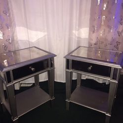 Silver Mirrored Side Tables / Nightstands 