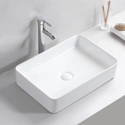 20 x13.6inch Bathroom Vessel Sink Rectangular Ceramic Sink description: Above Counter Basin White Porcelain Ceramic Vessel Vanity Sink Art Basin for B