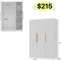 😀 3 Doors Wardrobe Armoire Closet, Large Freestanding Armoire Wardrobe Cabinet with Shelves & 2 Hanging Rod, Bedroom Wood Clothes Storage Cabinet