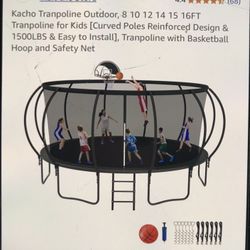 Kacho trampoline outdoor 14ft with basketball hoop and safety net brand new 