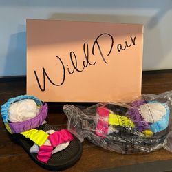 Wild Pair Kendie Sporty Wedge Sandals, Multi Satin - Size 5