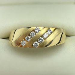 14k Yellow Gold 2-Row 0.5CTW Natural Diamond Wedding / Anniversary Band / Cocktail Unisex Ring sz 9.75