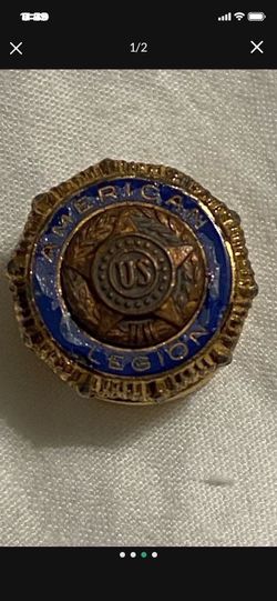 Vintage American Legion US Star Logo - 5/8" Gold Tone Enamel Screw Back Pin