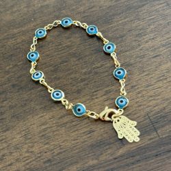Gold Filled Blue Evil Eye 7.5 Inch Bracelet