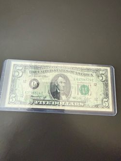 1974 $5 Federal Reserve Note San Francisco Error Back On Front Crisp