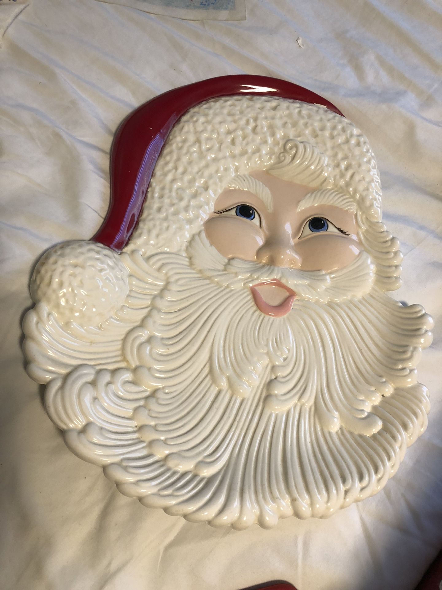Vintage Atlantic Mold Christmas Santa Claus Ceramic Platter Wall Hanging