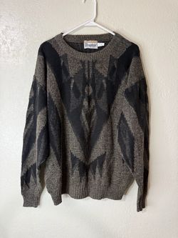 Vintage London Fog USA 1980 Gray & Black Abstract Grandpa Sweater Size XL
