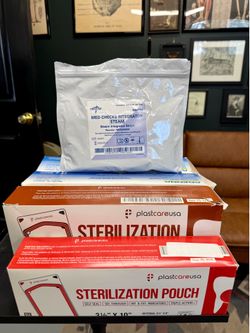 Sterilization pouches and integrator strips.
