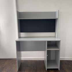 Wooden Grey Desk With Hutch 