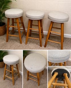 Set of 3 Wooden Bar Stools – 30” Tall