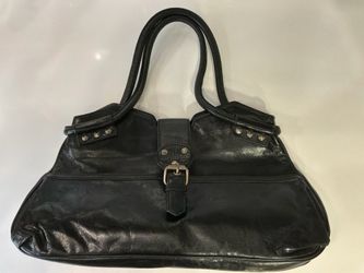 Cynthia Rowley Black Genuine Leather Shoulder Bag Satchel Studded Buckle Purse Large