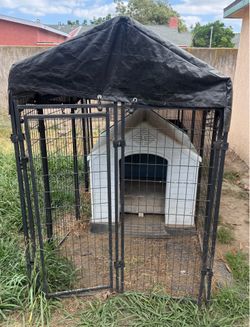 Used Large Heavy Duty Kennel with Cover Dog Cage House Crate Pet Playpen (8’L x 4’W x 6’H)