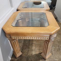 2 High End Designer Side / End Tables w Fluted Legs & Hand Carved Legs