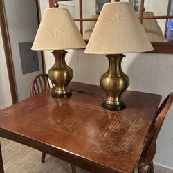 Vintage Brass Table Lamps Ginger Jar Style With Wood Base-Lot Of 2