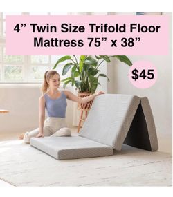 New 4” Twin Size Tri-Fold Memory Foam Mattress Topper, 4 inch Twin Folding Mattress with Collapsible and Washable Cover, Travel and Guest Mat, 75"×38"