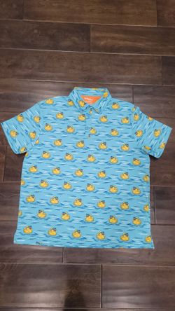 Golf Shirt BIRDIE BOUND (Men's Size XL) Blue Rubber Ducky Performance Golf Polo Stretch Excellent Condition PRICE Is Firm Cash Only
