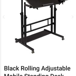Black Rolling Adjustable Mobile Standing Desk with Wheels