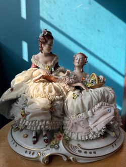 Vintage German Dresden Style Figurine Ladies/Reading