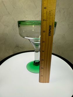 (1) Nice replacement Emerald Green Rim 14 oz Large Margarita Glasses. Made of Recycled Glass, Lead-free & Toxin-Free.