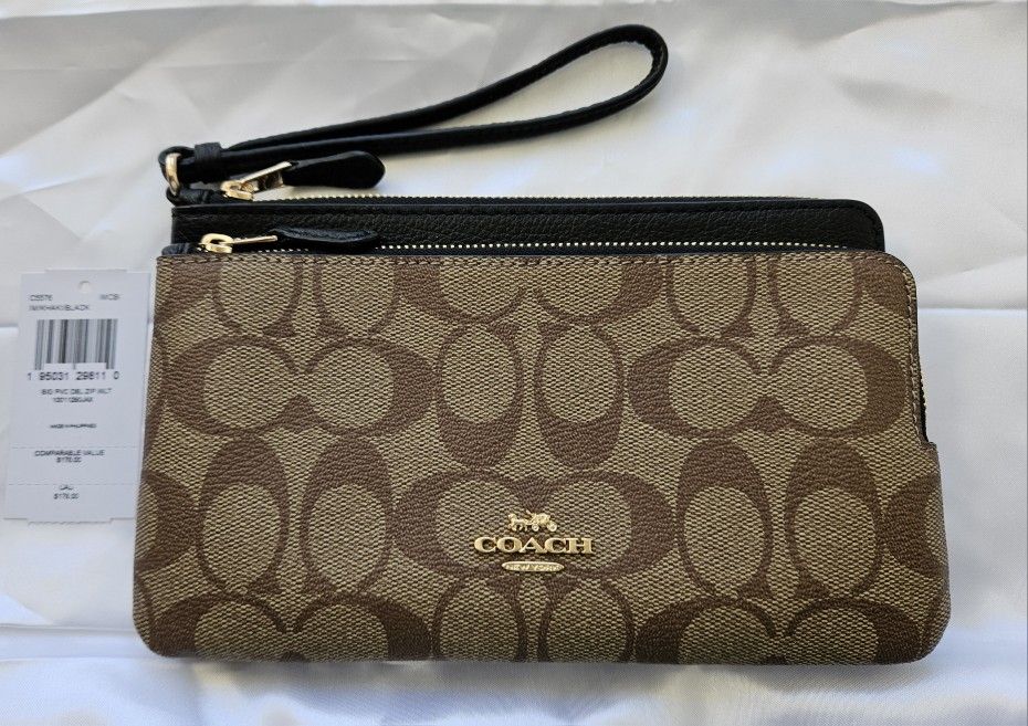 COACH Double Wristlet/Wallet Pebble-Leather NEW!
