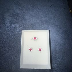 Silver heart rind with matching earrings