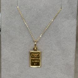 Brand New 24kt REAL Gold Pendant 18kt necklace 18”