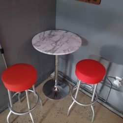 Pub Table And 2 Retro Swivel Stools.