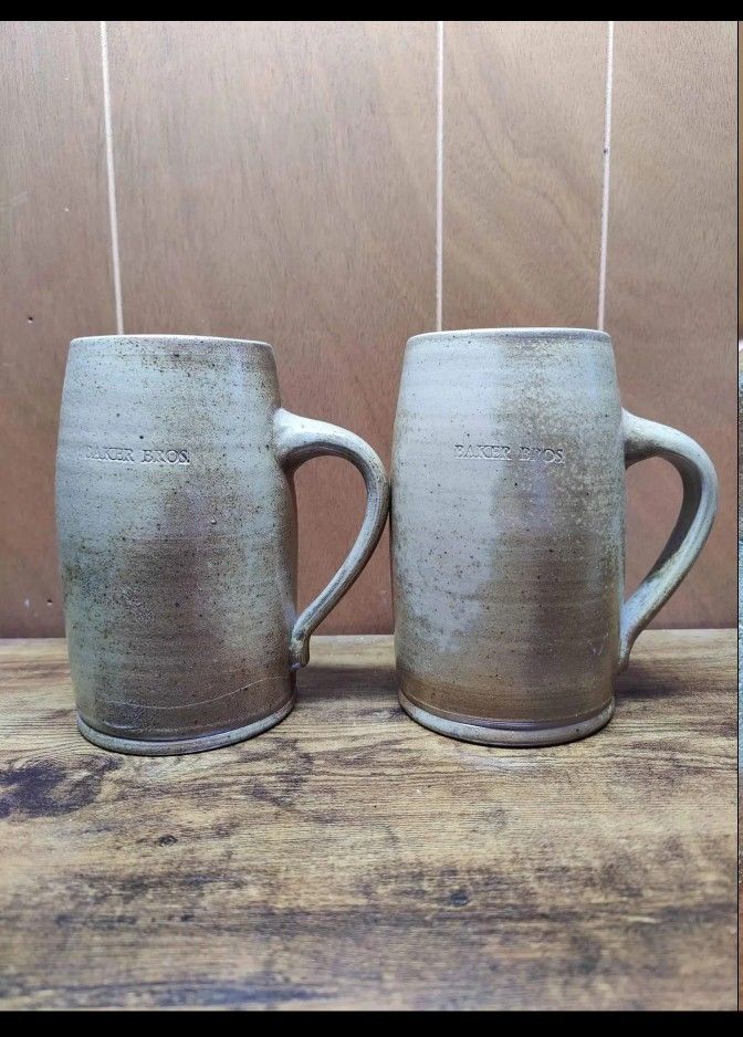 Vintage Stoneware Beer Mugs - Conner Prairie 1999 - BAKER BROS. - Set of 2