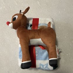 brand new rudolph plush and throw blanket set 