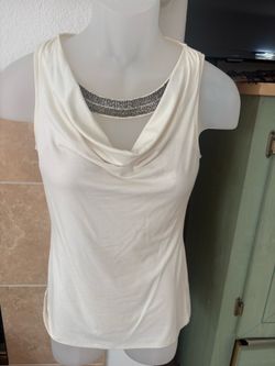White House Black Market Embellished Sleeveless Top Ivory XS