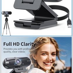 New In Box! 1080P Full HD Webcam with Auto Focus, 60fps, Dual Noise-Canceling Mics, Adjustable 110° FOV, 360° Rotation, Privacy Cover, USB Plug & Play