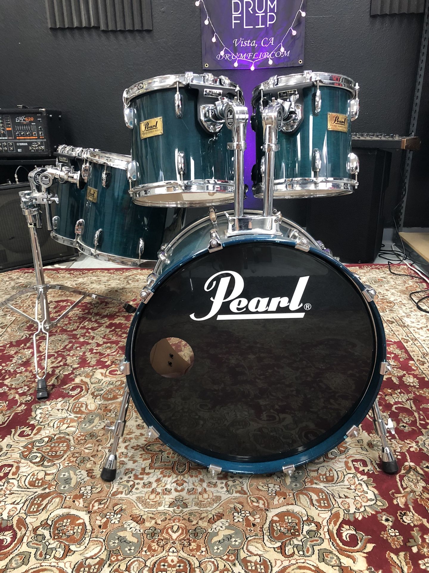 Pearl prestige Session Select Teal Blue 5pc Drum Set