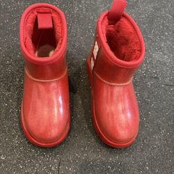 UGG Kids Classic Clear Mini II Red Waterproof Snow Boots Size 12