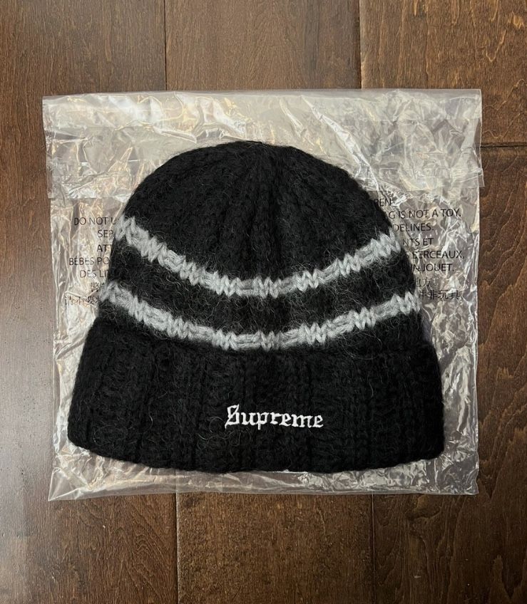 Supreme Brushed Stripe Beanie ‘black’