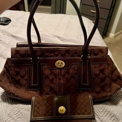 Brown Coach Purse And Matching Wallet