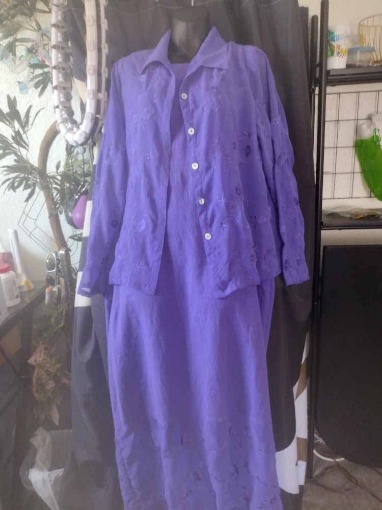 Women's Size Large Two-piece Dress With Lace See-through Sheer Jacket Shirt
