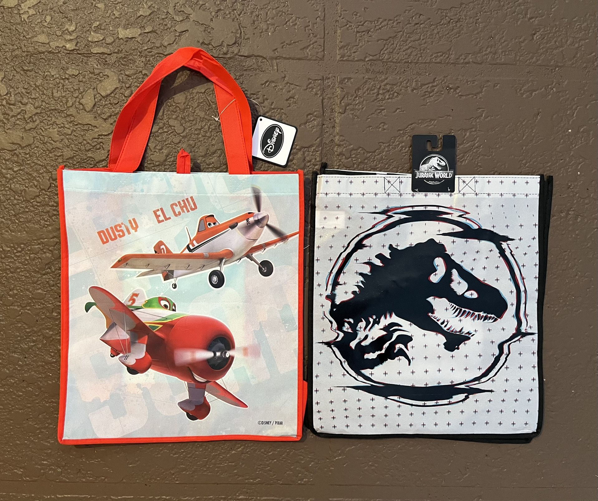 2 Brand new Disney Planes & Jurassic World reusable bags