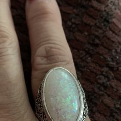 New Rhodium & Rainbow Large Stone Ring  