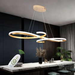 Gold LED Chandelier, Dimmable Modern Pendant Light With Remote