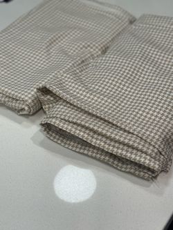 Set of 2 Tan & Cream Houndstooth Window Curtain Panels (58" x 98")