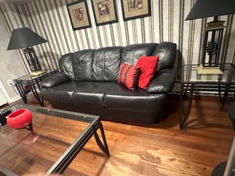 Black Leather 3-Seat Sofa and tables