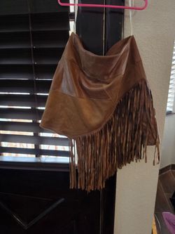 Women country Skirt w/fringe,stretchy Size: Small, Color: Brown, cowgirl,leather faux, boots,dance. Pickup East side by Lee Trevino and Pelicano, Cas