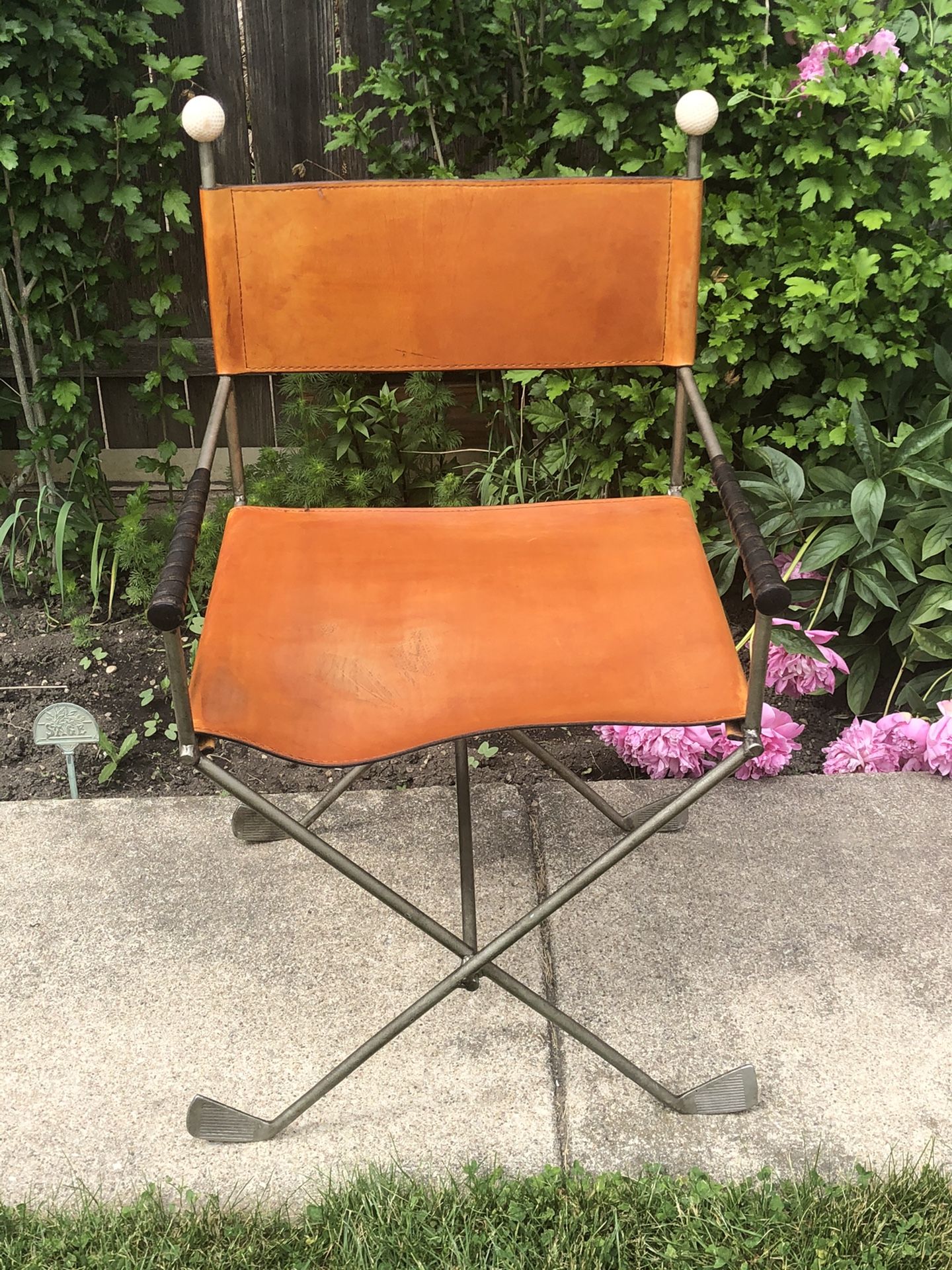 Unusual Leather Directors Chair Constructed of Golf Clubs 