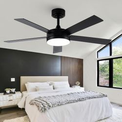 Ceiling Fans with Lights, 48 Inch Black Ceiling Fan with Light and Remote Control, 3CCT, 6 Speeds, Quiet DC Motor, 5 Blades Modern Ceiling Fan for Liv