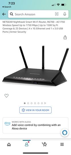 NETGEAR Nighthawk Smart Wi-Fi Router, R6700 - AC1750 Wireless Speed Up to 1750 Mbps | Up to 1500 Sq Ft Coverage & 25 Devices | 4 x 1G Ethernet and 1 x