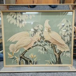 Vintage 40s Cockatoo Art /by Turner/ Mirrored Frame ~MakeMeAnOffer~