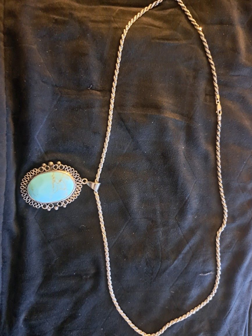 Silver And Turquoise Pendant 